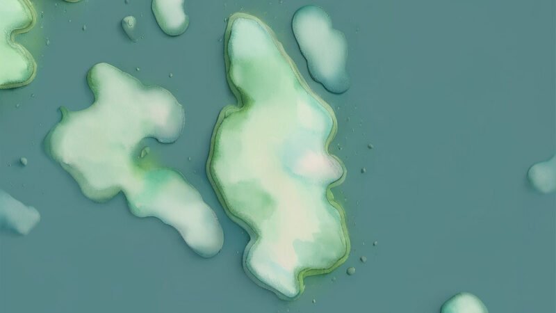 An image of American Island, painted in watercolors. American Island-North Atlantic Ocean.