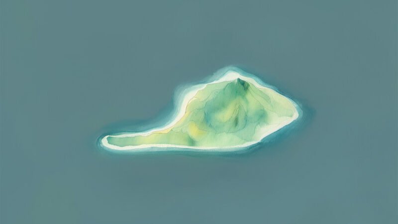 An image of Hjelm, painted in watercolors. Hjelm-Baltic Sea.