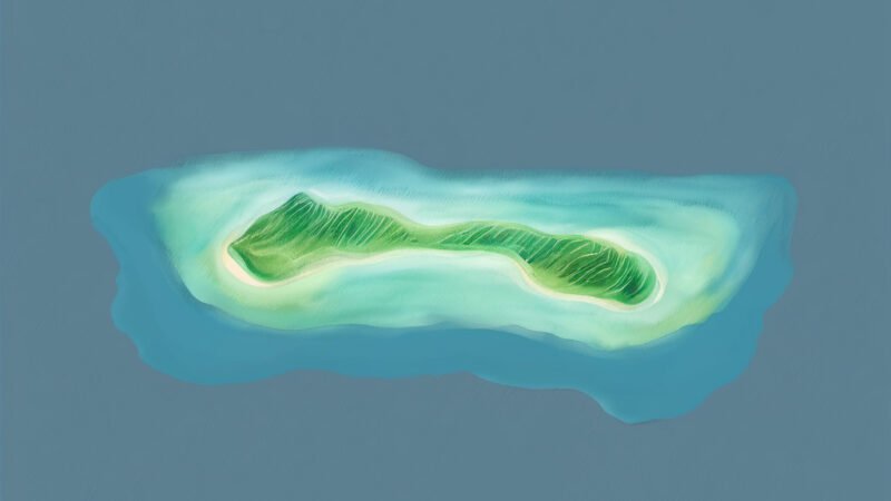 An image of Nelsons Island, painted in watercolors. Nelsons Island-Indian Ocean.