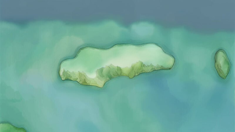 An image of Pulau Dengka, painted in watercolors. Pulau Dengka-South China Sea.