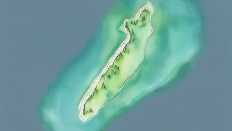 An image of Pulau Famusan, painted in watercolors. Pulau Famusan-South China Sea.