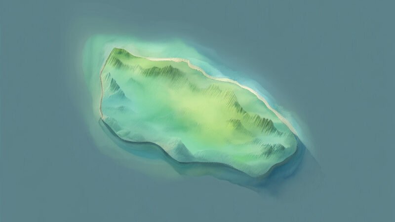 An image of Pulau Helehanak, painted in watercolors. Pulau Helehanak-Indian Ocean.