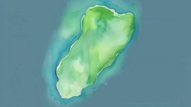 An image of Pulau Karata, painted in watercolors. Pulau Karata-South China Sea.