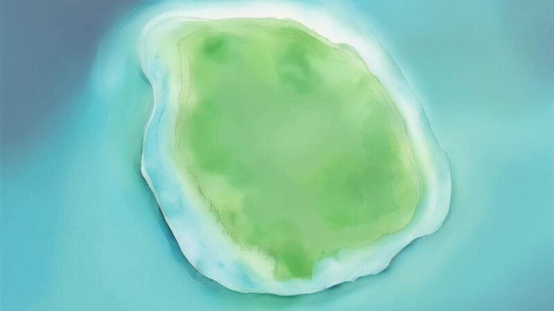 An image of Pulau Kital, painted in watercolors. Pulau Kital-South China Sea.