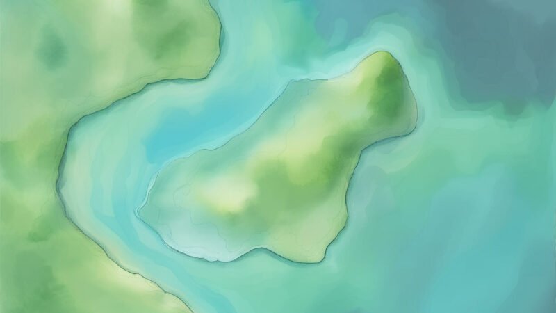 An image of Pulau Limutu, painted in watercolors. Pulau Limutu-South China Sea.