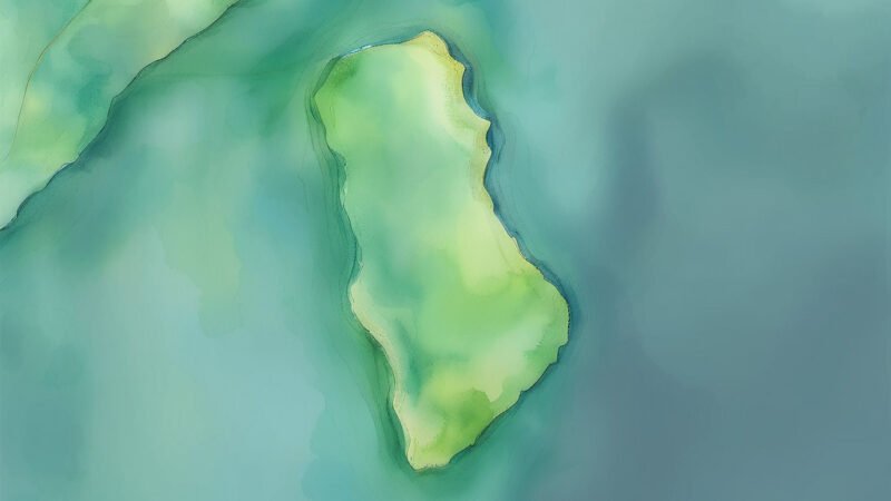 An image of Pulau Nustual, painted in watercolors. Pulau Nustual-Indian Ocean.