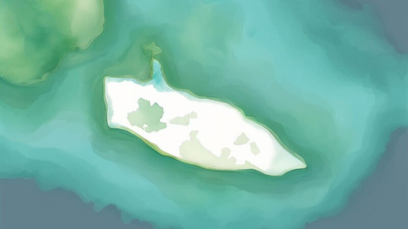 An image of Pulau Pangabatang, painted in watercolors. Pulau Pangabatang-South China Sea.