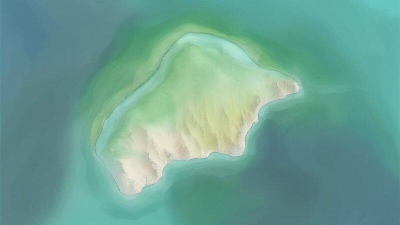 An image of Pulau Parumaan, painted in watercolors. Pulau Parumaan-South China Sea.