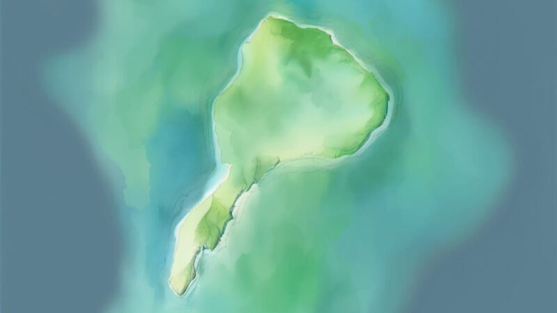 An image of Pulau Vatvurat, painted in watercolors. Pulau Vatvurat-South China Sea.