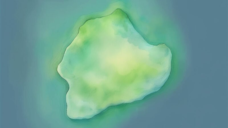 An image of Pulau Vulmaili, painted in watercolors. Pulau Vulmaili-South China Sea.