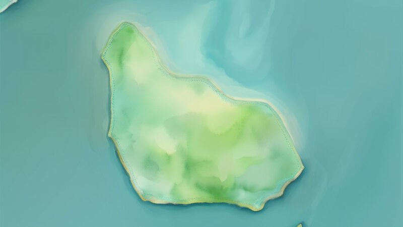 An image of Pulau Warwawang, painted in watercolors. Pulau Warwawang-South China Sea.